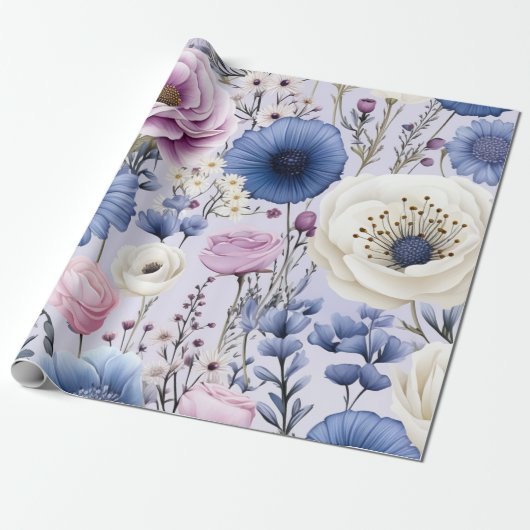 Eleganter Lavender Blauer Blumengarten Blumen Geschenkpapier (Ungerollt)