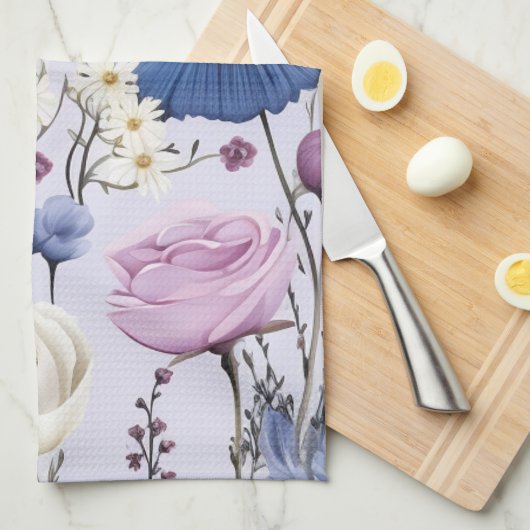 Eleganter Lavender Blauer Blumengarten Blumen Geschirrtuch (Viertel Falte)