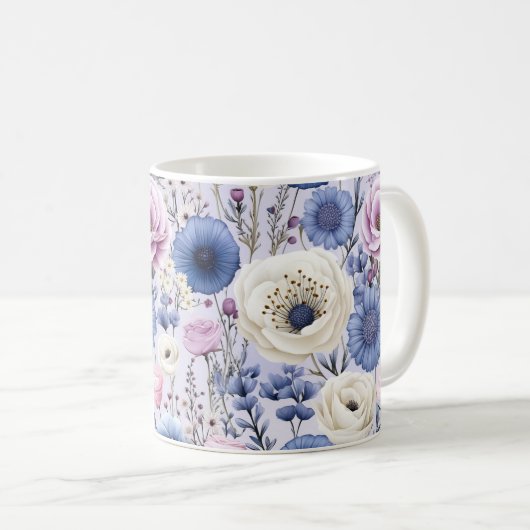 Eleganter Lavender Blauer Blumengarten Blumen Kaffeetasse (VorderseiteRechts)