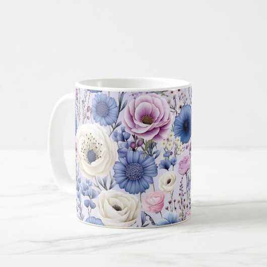 Eleganter Lavender Blauer Blumengarten Blumen Kaffeetasse (Vorderseite Links)