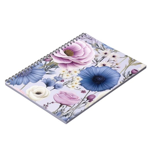 Eleganter Lavender Blauer Blumengarten Blumen Notizblock (Linke Seite)