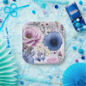 Eleganter Lavender Blauer Blumengarten Blumen Pappteller (Party)