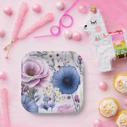 Eleganter Lavender Blauer Blumengarten Blumen Pappteller (Party)