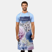 Eleganter Lavender Blauer Blumengarten Blumen Schürze (Getragen)