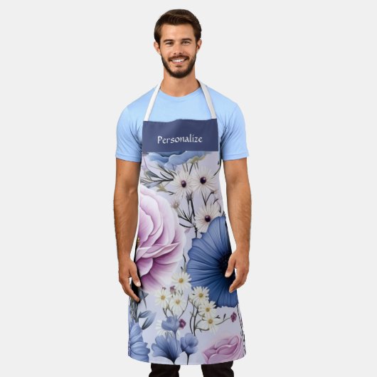 Eleganter Lavender Blauer Blumengarten Blumen Schürze (Getragen)