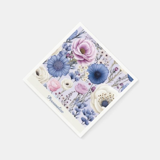 Eleganter Lavender Blauer Blumengarten Blumen Serviette (Ecke)
