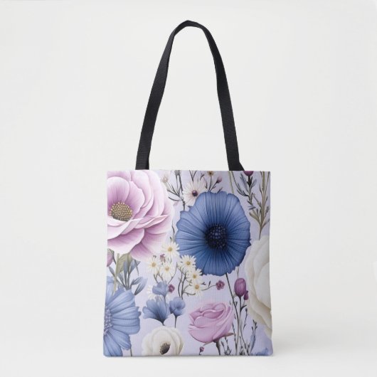 Eleganter Lavender Blauer Blumengarten Blumen Tasche (Vorderseite)