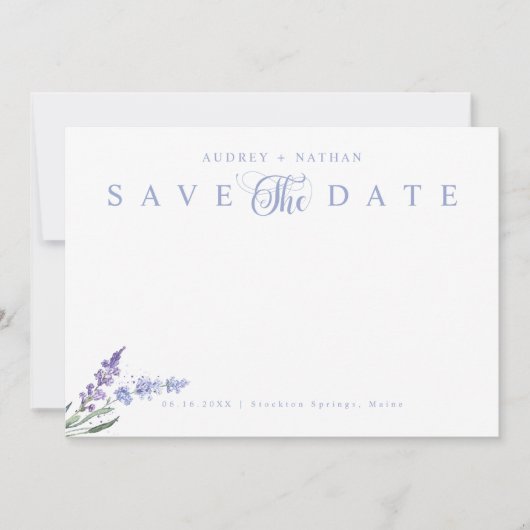Eleganter Lavender Blume 3 Foto QR Code Save The Date (Vorderseite)