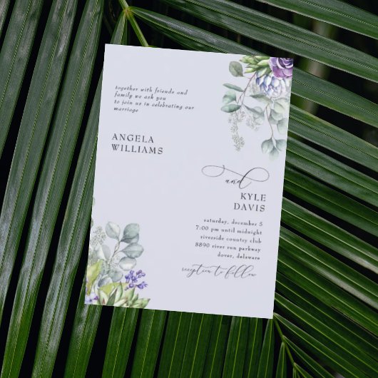 Eleganter Lavender Botanische Hochzeitsempfang Einladung