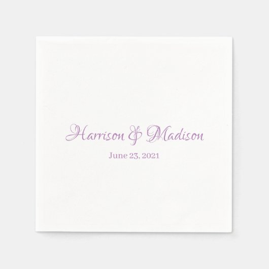 Eleganter Lavender Custom Script Names Date Weddin Serviette (Vorderseite)