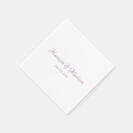 Eleganter Lavender Custom Script Names Date Weddin Serviette (Ecke)