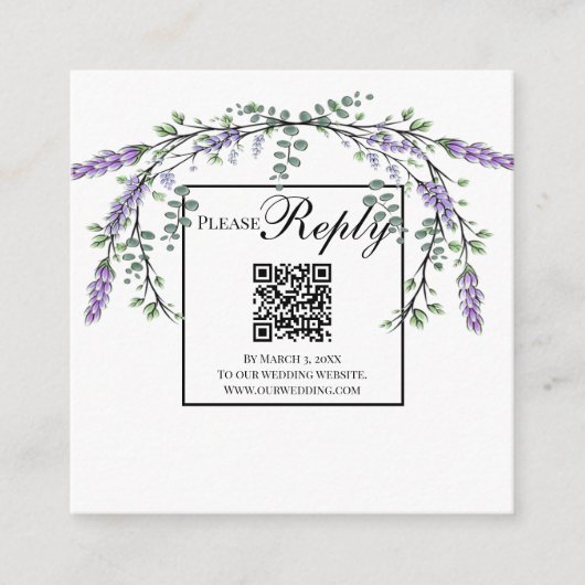 Eleganter Lavender eucalyptus floral QR-Code Begleitkarte (Vorderseite)