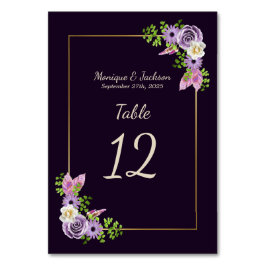 Eleganter Lavender Floral Gold Frame Lila Hochzeit Tischnummer