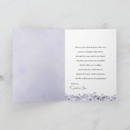 Eleganter Lavender Floral Hochzeitstag Karte (Innenseite)