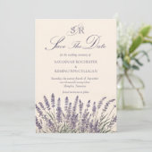 Eleganter Lavender Floral Monogramm Foto QR Code Save The Date (Stehend Vorderseite)