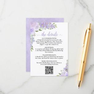 Eleganter Lavender Floral Wedding Details QR Code Begleitkarte