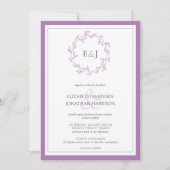 Eleganter Lavender Foto Monogram Wreath Einladung (Vorderseite)