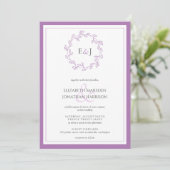 Eleganter Lavender Foto Monogram Wreath Einladung (Stehend Vorderseite)