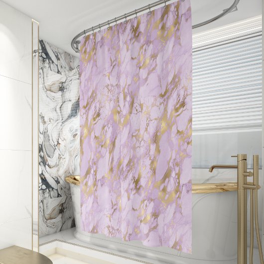 Eleganter Lavender Gold Marble Duschvorhang