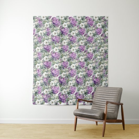 Eleganter Lavender Hydrangeas & Eucalyptus Hinterg Wandteppich (Beispiel)