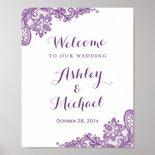 Eleganter Lavender Lila Lace Wedding Sign Poster (Vorne)