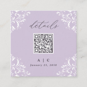 Eleganter Lavender Lila QR Code Hochzeitdetails Begleitkarte