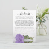 Eleganter Lavender Lila Rose Hochzeitsdetails Begleitkarte (Stehend Vorderseite)