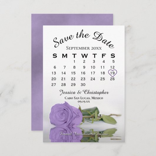 Eleganter Lavender Lila Rose Hochzeitskalender Save The Date (Vorne/Hinten)