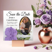 Eleganter Lavender Lila Rose & Oval Foto Hochzeit Save The Date