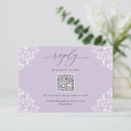 Eleganter Lavender Lila Vintage Wedding QR Code RSVP Karte