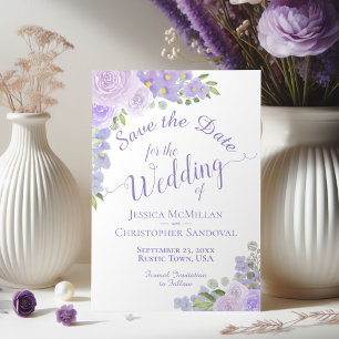 Eleganter Lavender Lila Wasserfarbenblütenhochzeit Save The Date