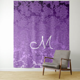 Eleganter Lavender Lila White Monogram Hintergrund Wandteppich