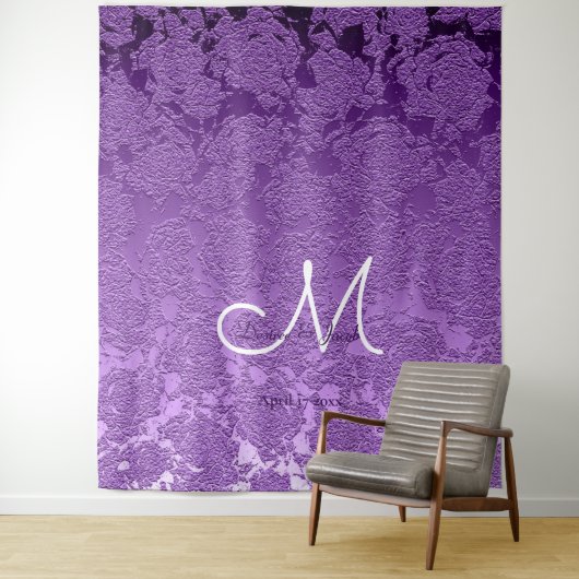 Eleganter Lavender Lila White Monogram Hintergrund Wandteppich (Beispiel)