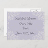 Eleganter Lavender mit White Wirbel Wedding Ankündigungspostkarte (Vorne/Hinten)