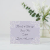 Eleganter Lavender mit White Wirbel Wedding Ankündigungspostkarte (Stehend Vorderseite)