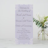 Eleganter Lavender mit White Wirbel Wedding Programm (Stehend Vorderseite)