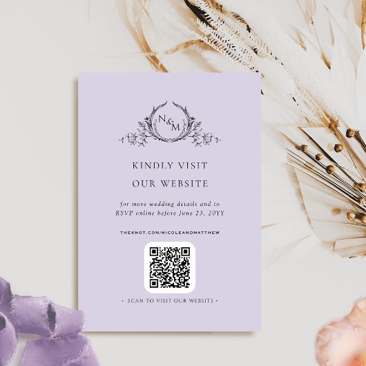 Eleganter Lavender Monogram QR Code / UAWG Online Begleitkarte