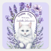 Eleganter Lavender und Katze zum Geburtstag Quadratischer Aufkleber (Vorderseite)