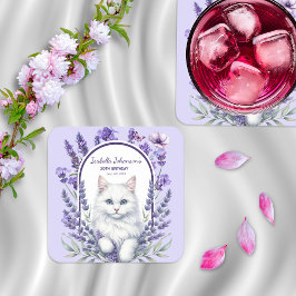 Eleganter Lavender und Katze zum Geburtstag Rechteckiger Pappuntersetzer