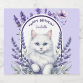 Eleganter Lavender und Katze zum Geburtstag Schaumweinetikett (Einzelnes Label)