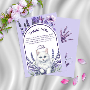 Eleganter Lavender und weiße Katze Geburtstag Dankeskarte