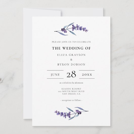 Eleganter Lavender Wedding All in One Einladung (Vorderseite)
