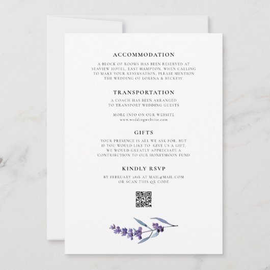 Eleganter Lavender Wedding All in One Einladung (Rückseite)