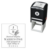 Eleganter Leaf Monogramm Rahmen | Hochzeitsadresse Permastempel (Beispiel)