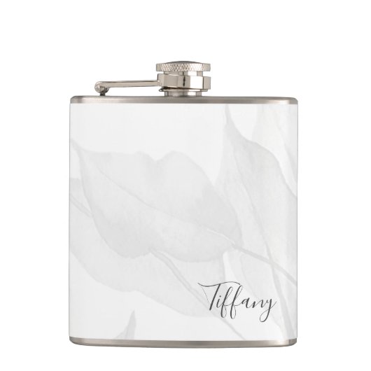 Eleganter Leaf Personalisierter Name Flachmann (Vorderseite)