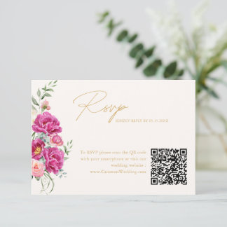 Eleganter lebendiger rosa floraler Hochzeits-QR-Co RSVP Karte
