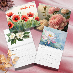 Eleganter lebendiger Wasserfarben-Botanik-Kalender Kalender