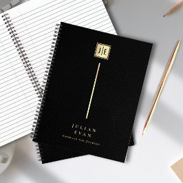 Eleganter Leder Print Black & Gold Monogram Spiral Notizblock