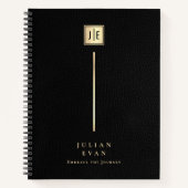Eleganter Leder Print Black & Gold Monogram Spiral Notizblock (Vorderseite)