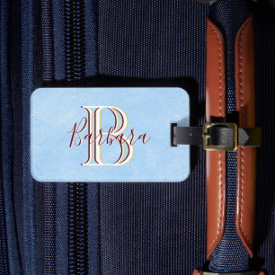 Eleganter Lederlook Blue Monogram Name Gepäckanhänger